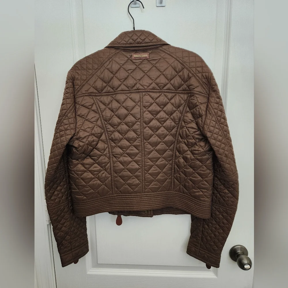 Burberry Brown Quilted Moto Jacket with classic Nova Check Lining. - Picture 2 of 7